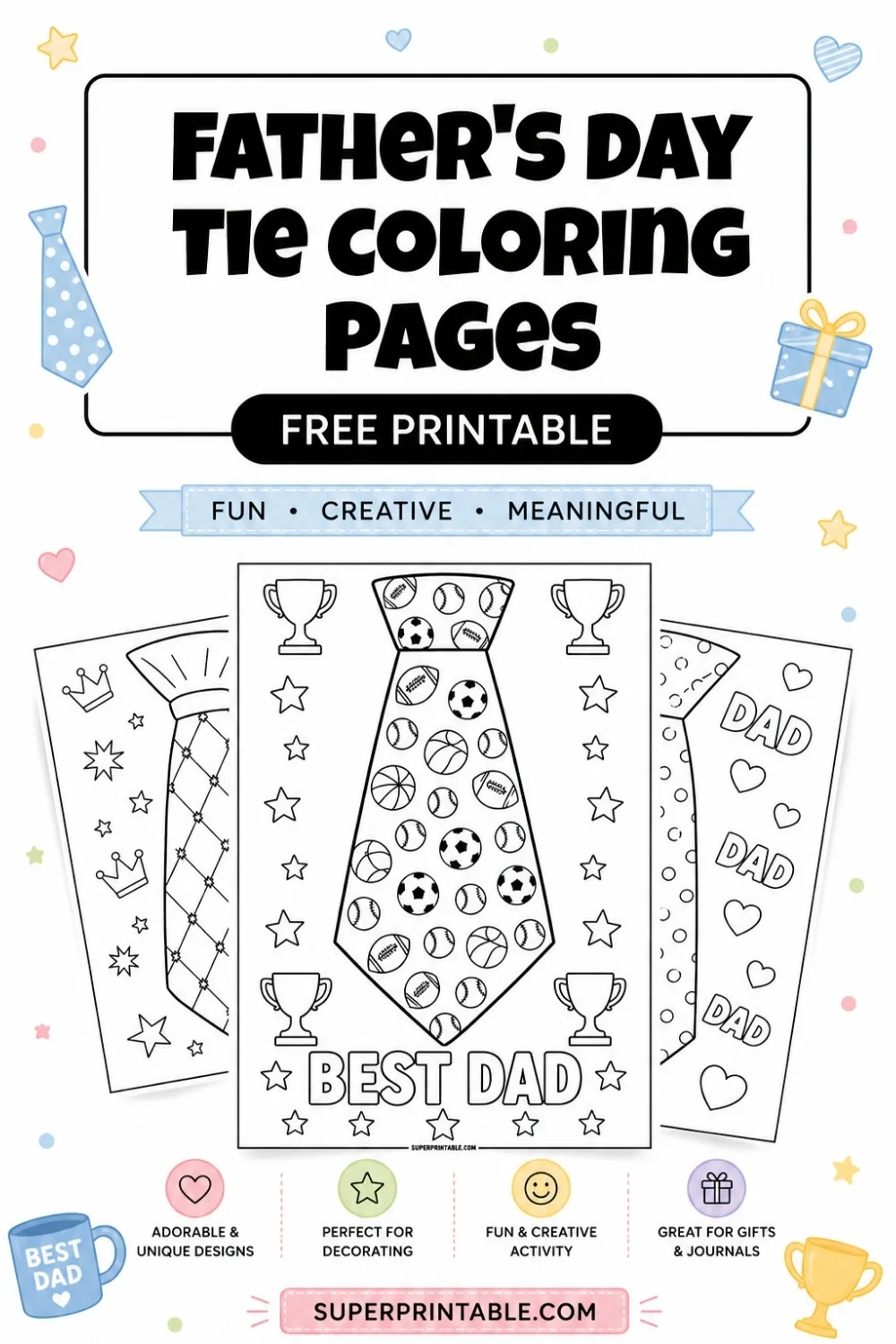 12+ Father's Day Tie Coloring Pages Pinterest Image