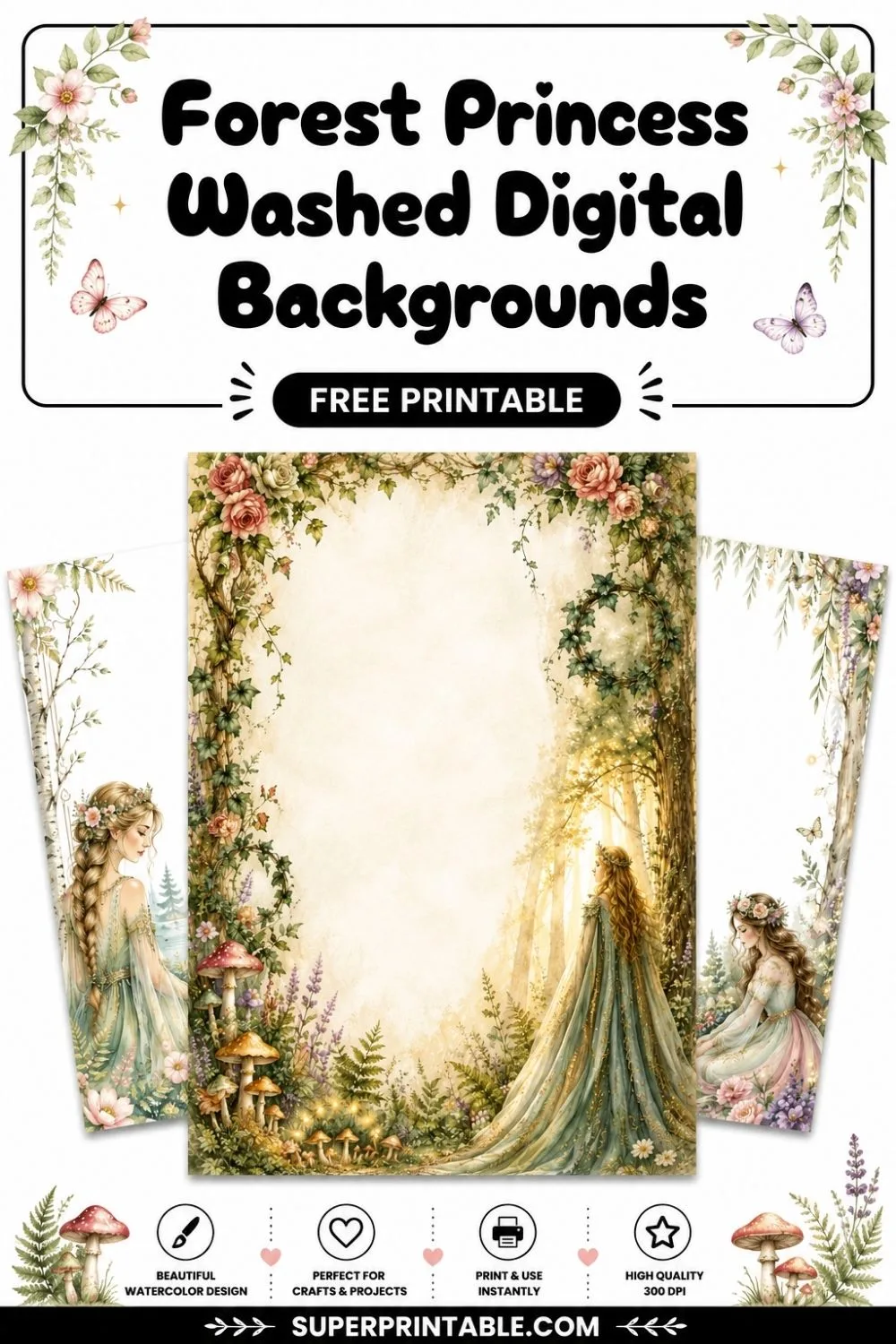 12+ Forest Princess Washed Digital Backgrounds Pinterest Image