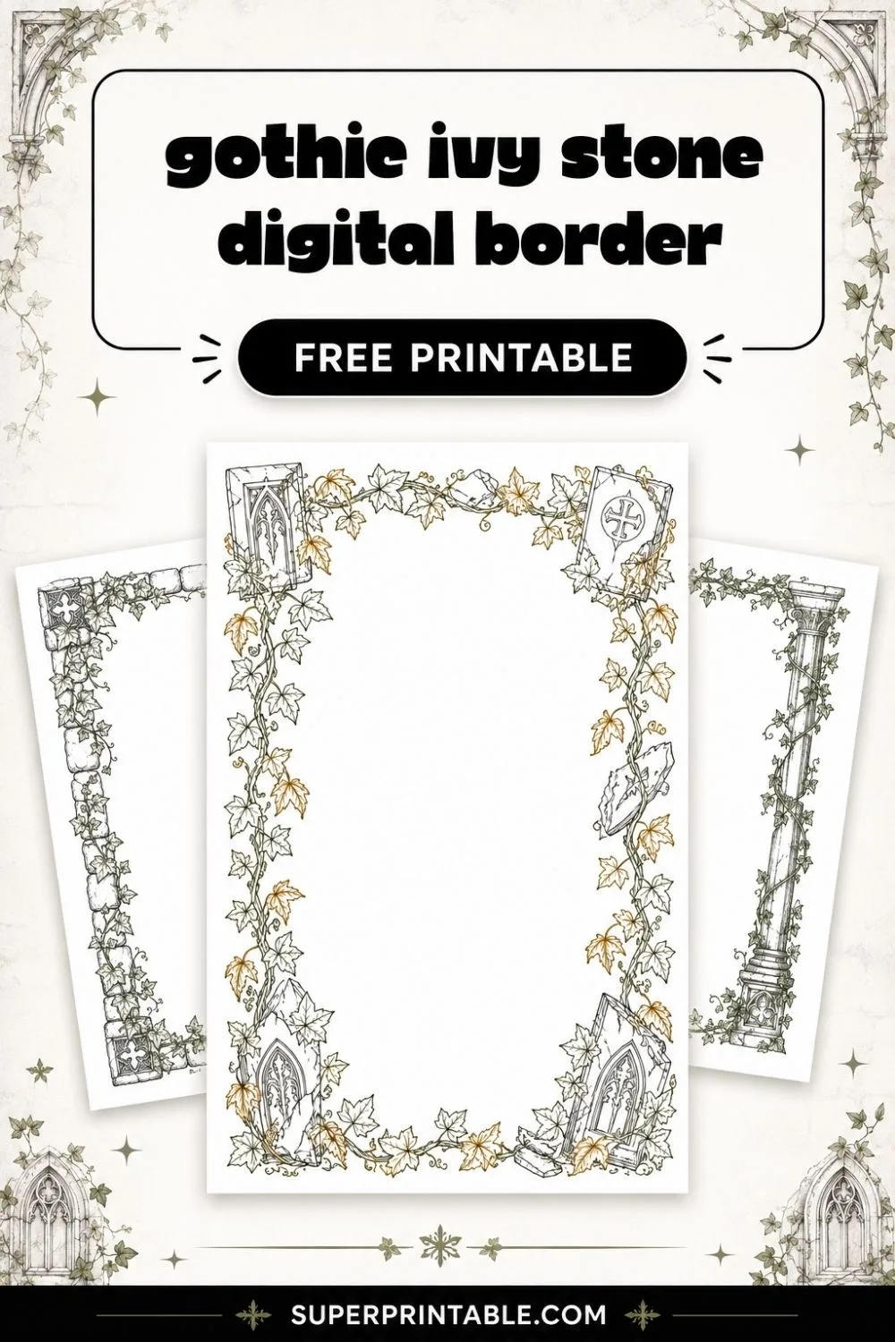 12+ Gothic Ivy Stone Digital Border Pinterest Image