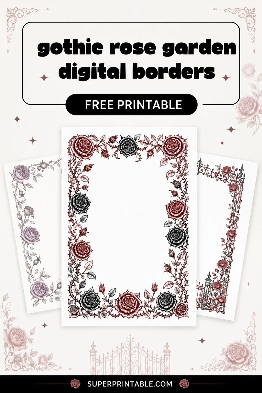 12+ Gothic Rose Garden Digital Borders Pinterest Image