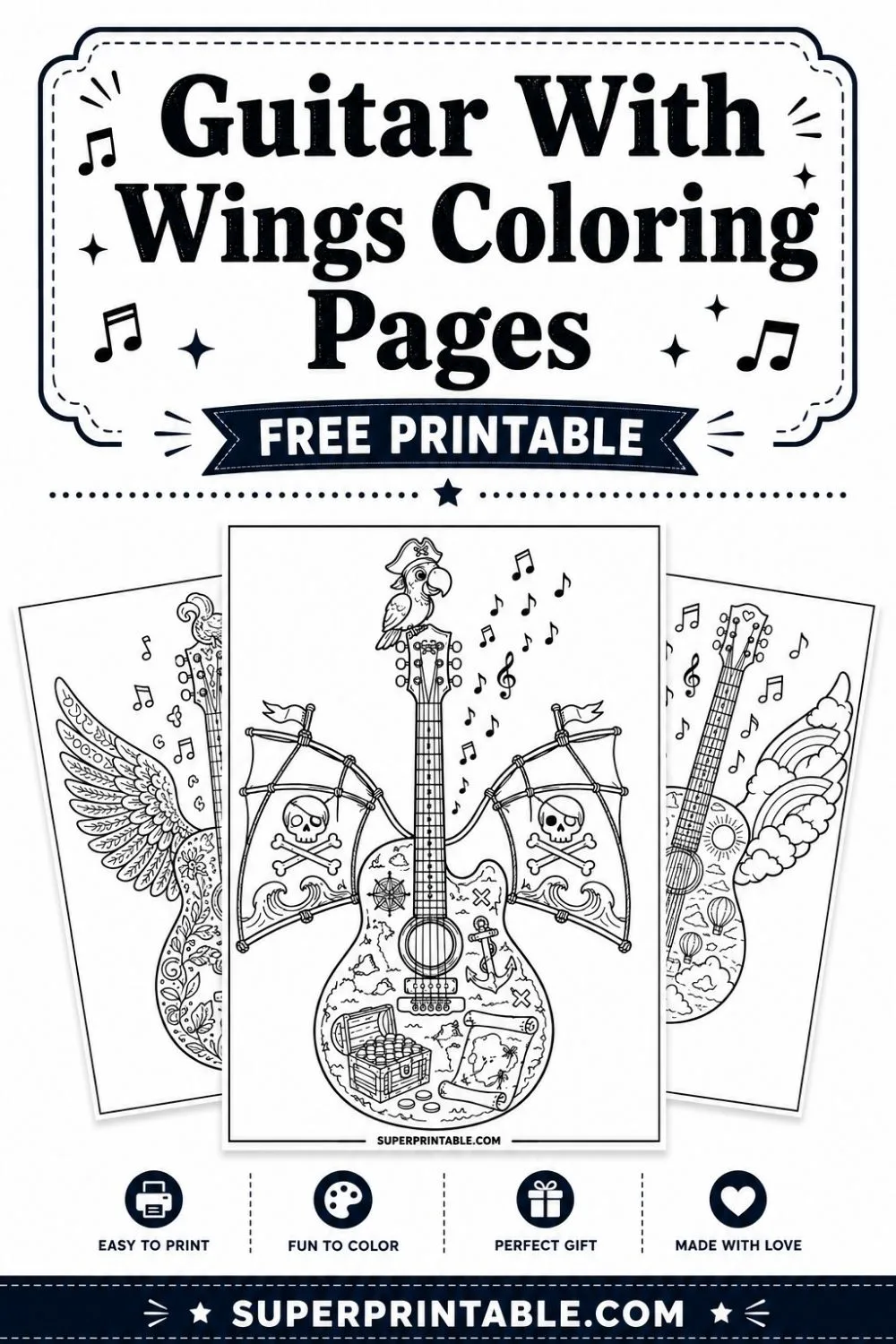 12+ Guitar With Wings Coloring Pages Pinterest Image