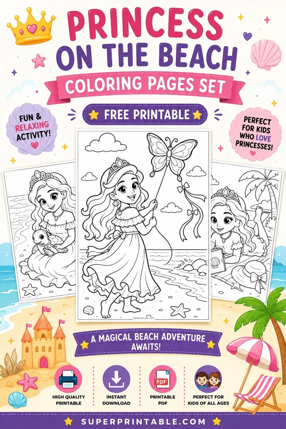 12+ Princess On The Beach Coloring Pages Pinterest Image