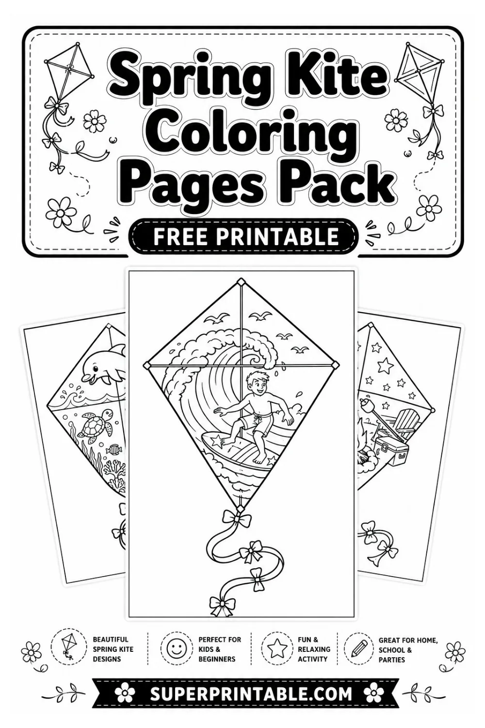 12+ Spring Kite Coloring Pages Pinterest Image