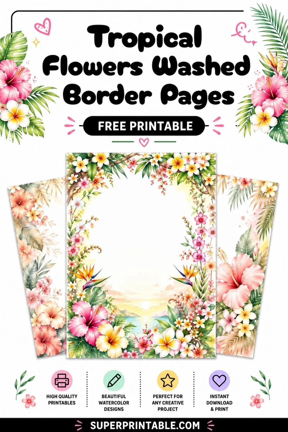 12+ Tropical Flowers Washed Border Pages Pinterest Image