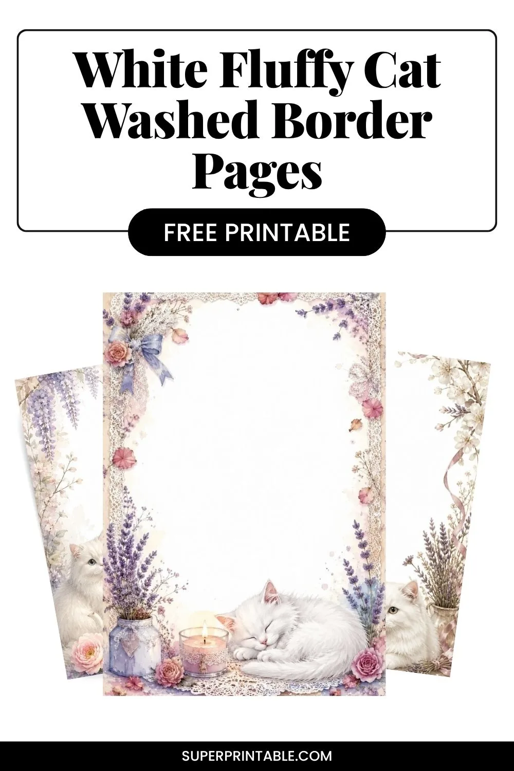 12+ White Fluffy Cat Washed Border Pages Pinterest Image
