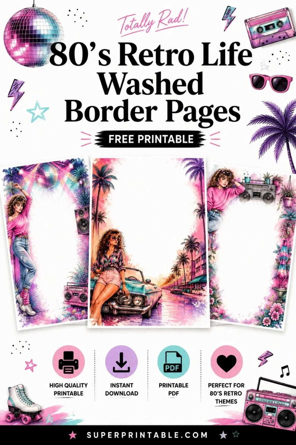15+ 80's Retro Life Washed Border Pages Pinterest Image