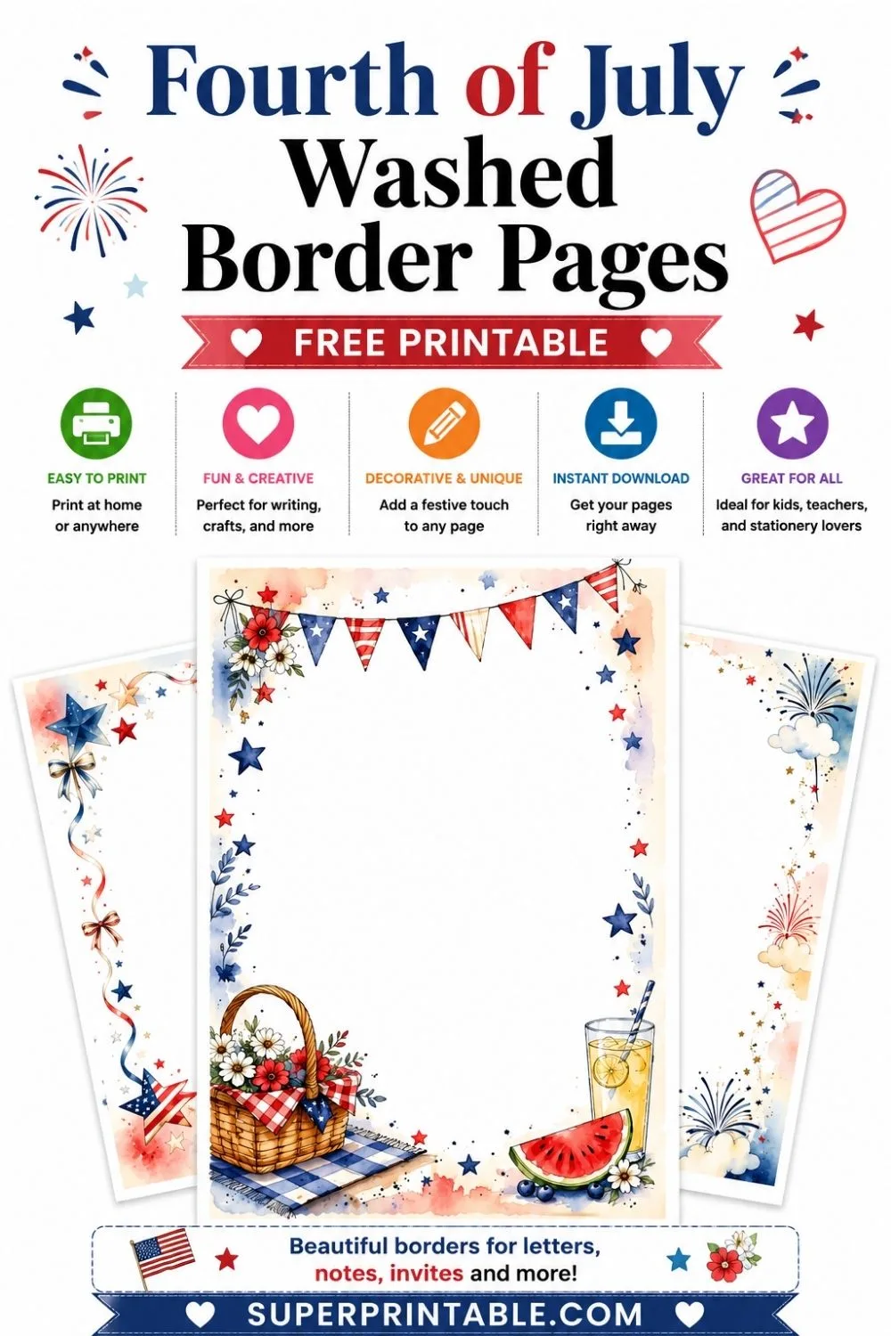 15+ Fourth of July Washed Border Pages Pinterest Image