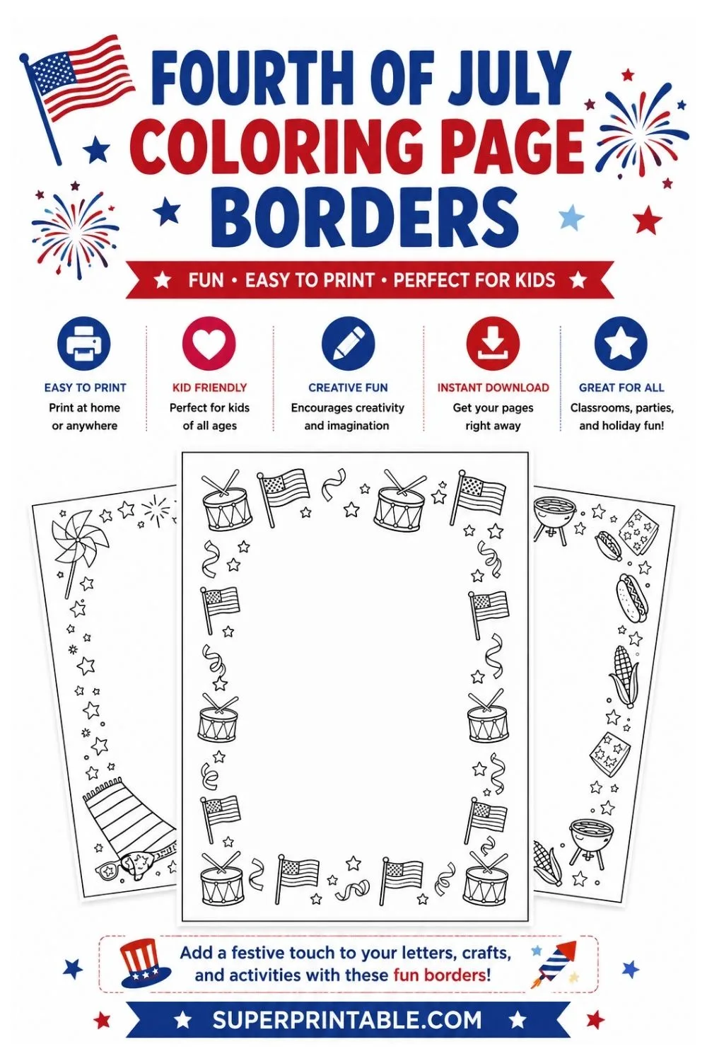 16+ Fourth of July Coloring Page Borders Pinterest Image