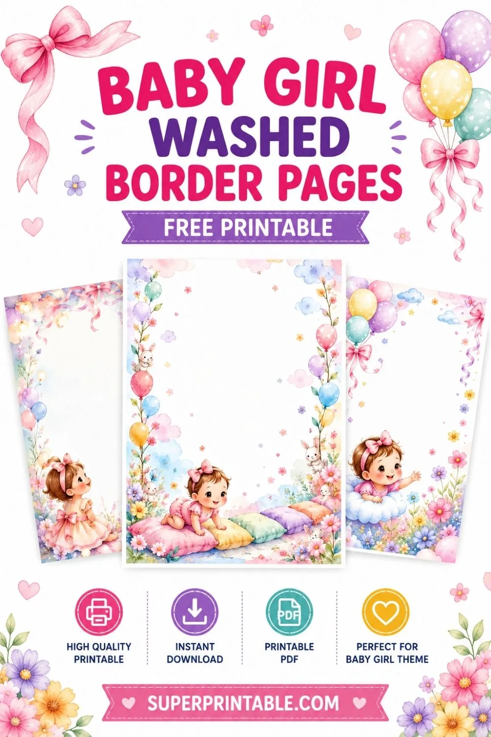 20 Baby Girl Washed Border Pages Pinterest Image