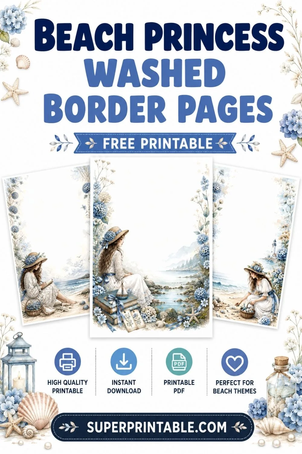 20 Beach Princess Washed Border Pages Pinterest Image