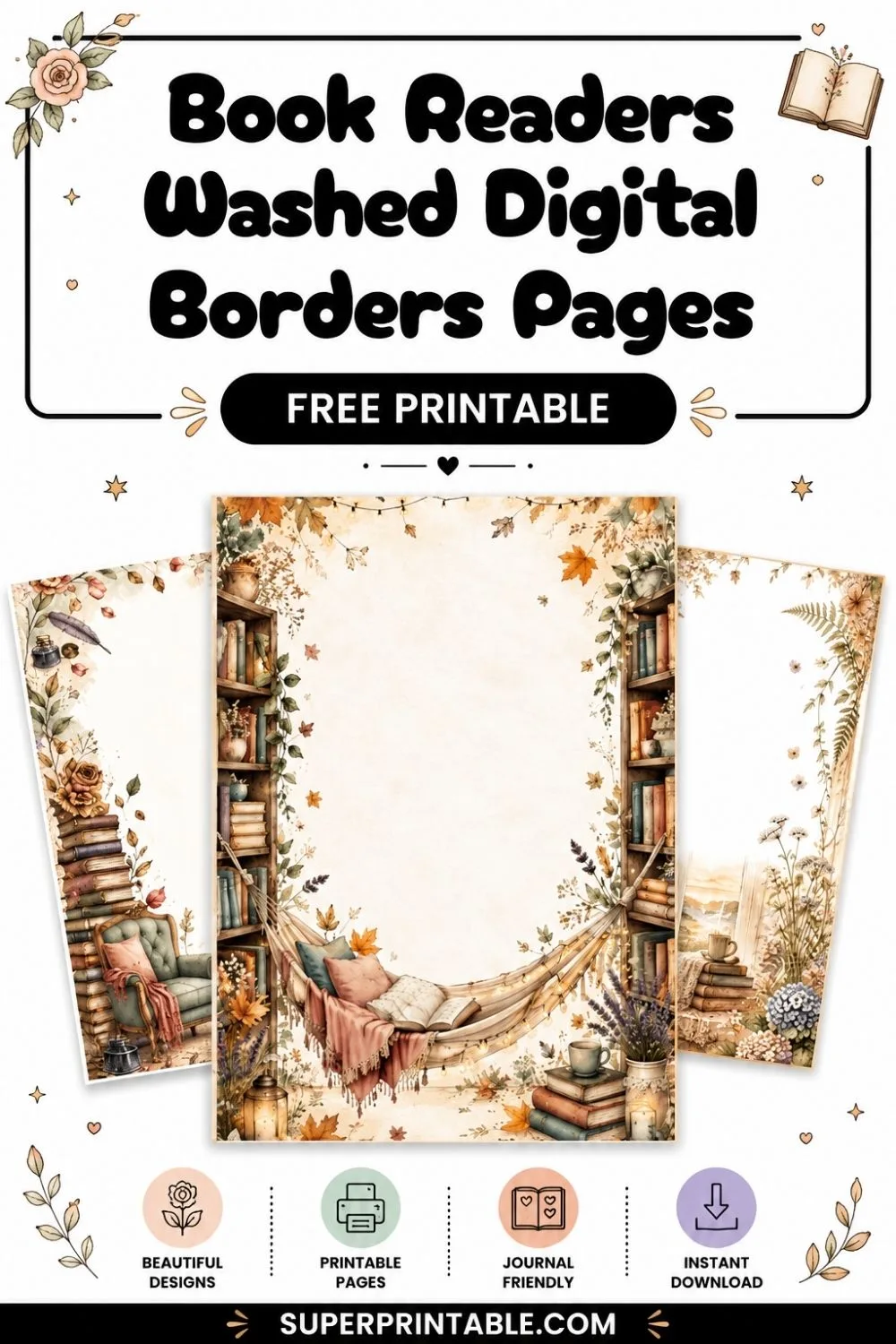 20+ Book Readers Washed Digital Borders Pages Pinterest Image