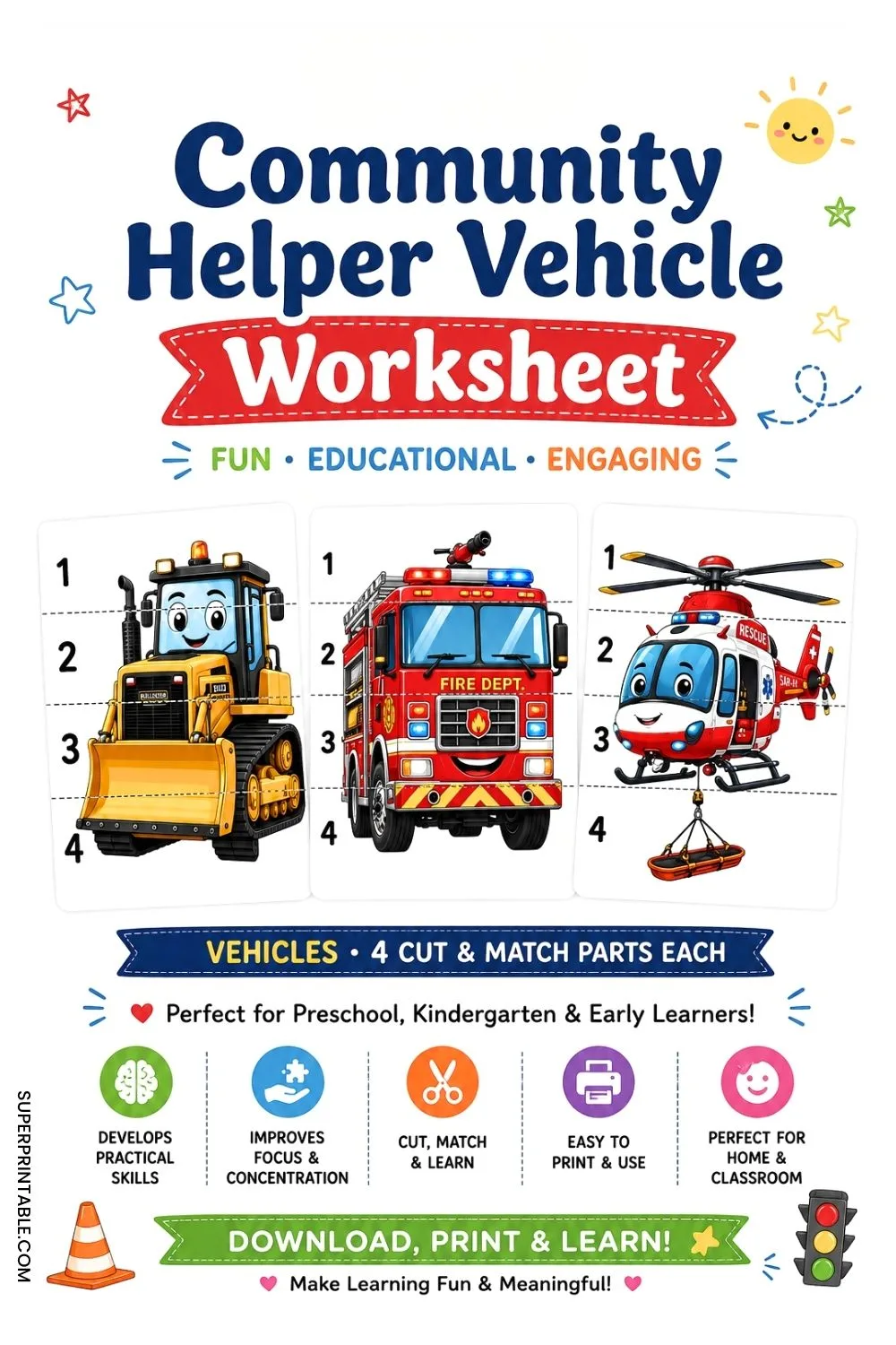 20 Community Helper Vehicle Worksheet Pinterest Image