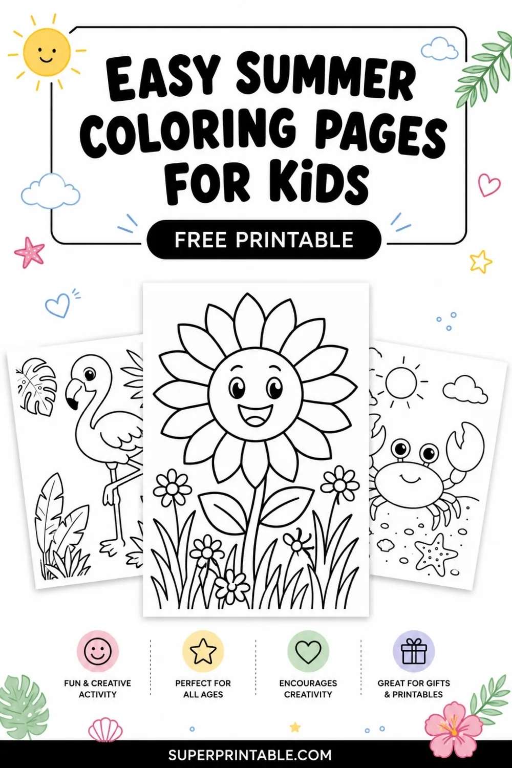 20 Easy Summer Coloring Pages For Kids (Big and Bold Lines) Pinterest Image