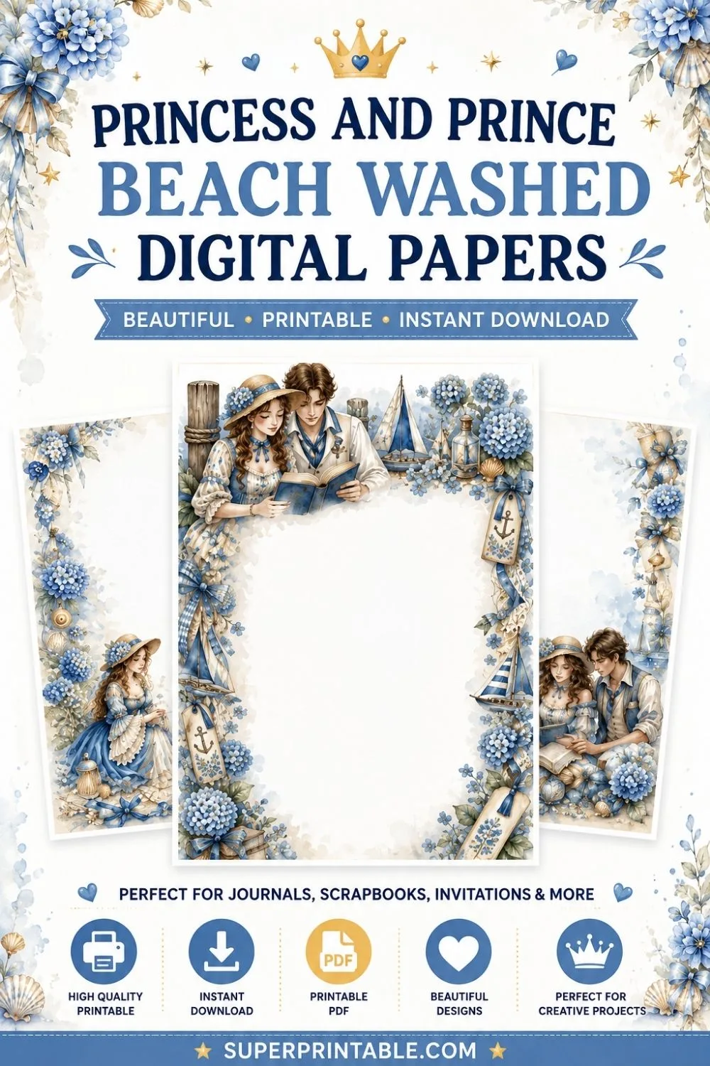 20 Princess And Prince Beach Washed Digital Papers Pinterest Image