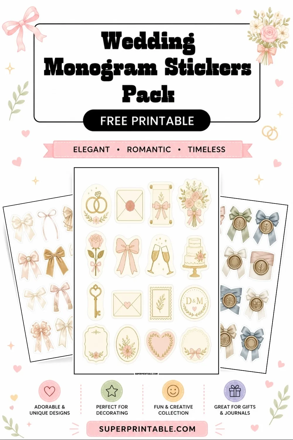 20 Wedding Monogram Stickers Pack Pinterest Image