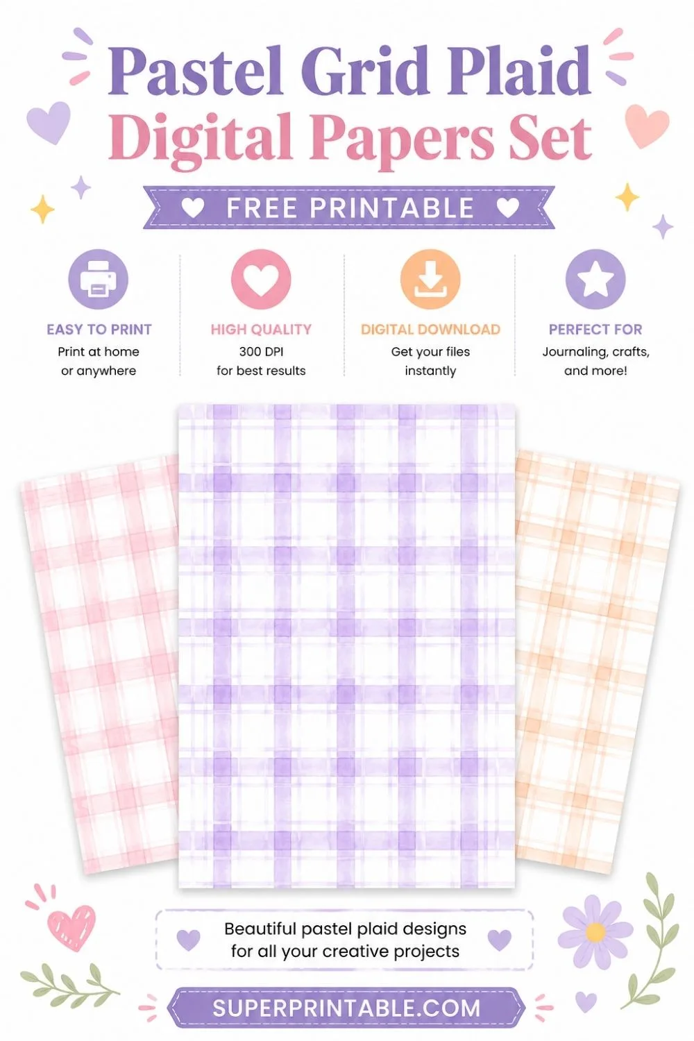 30 Pastel Grid Plaid Digital Papers Pinterest Image