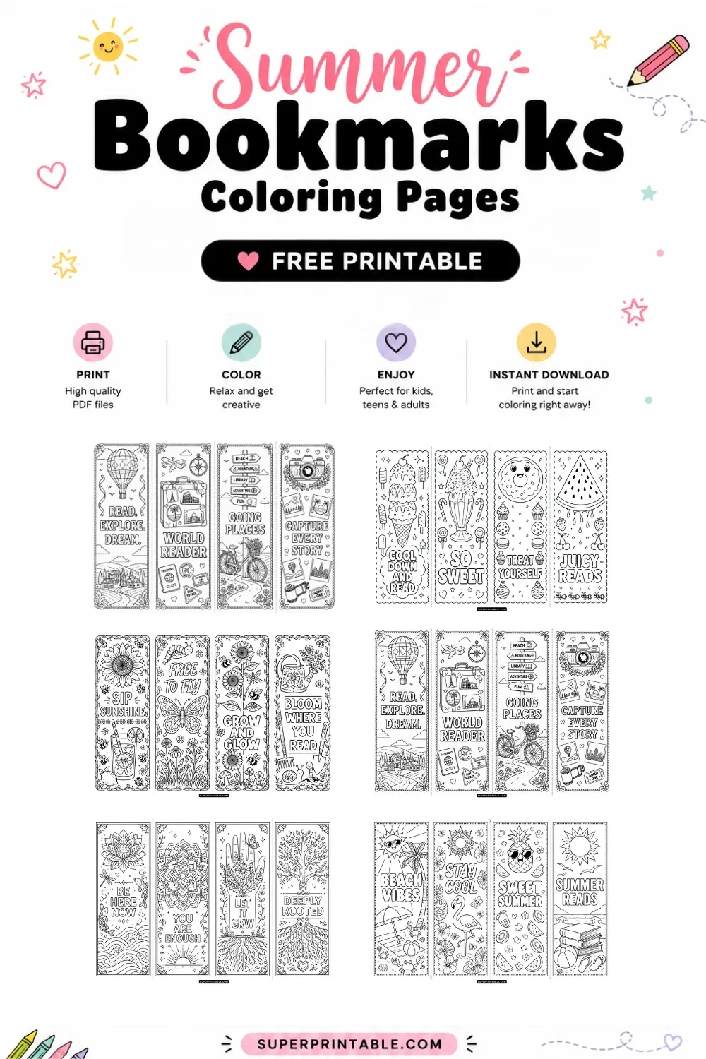 50+ Summer Bookmarks Coloring Pages Pinterest Image