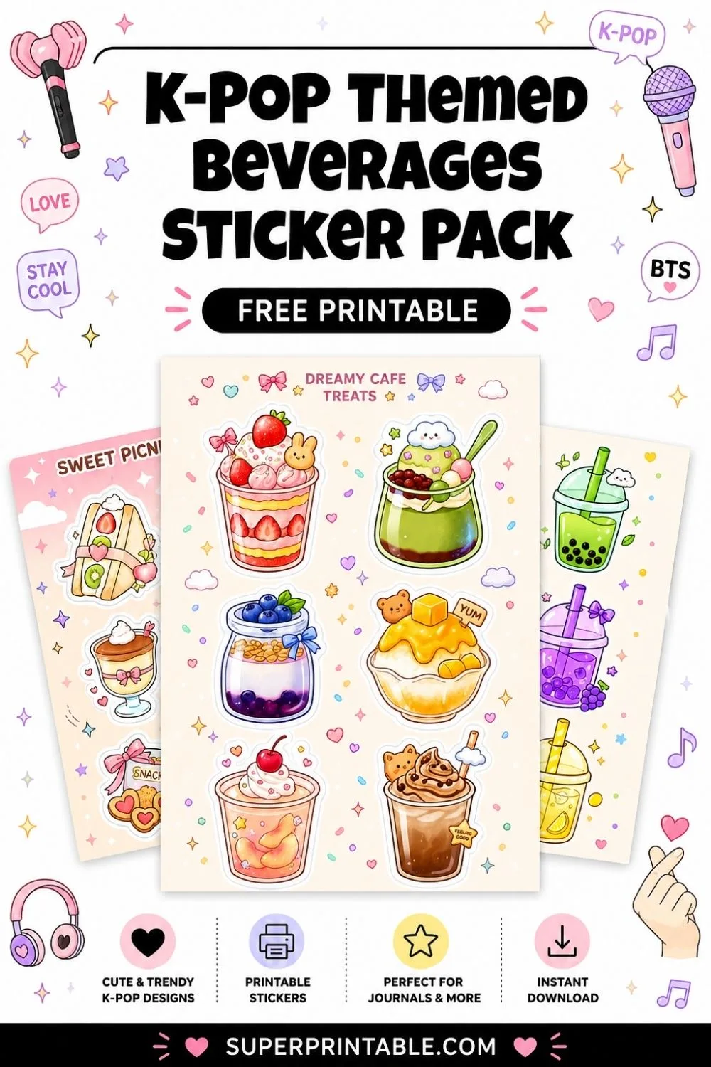 70+ K-POP Themed Beverages Sticker Pack Pinterest Image
