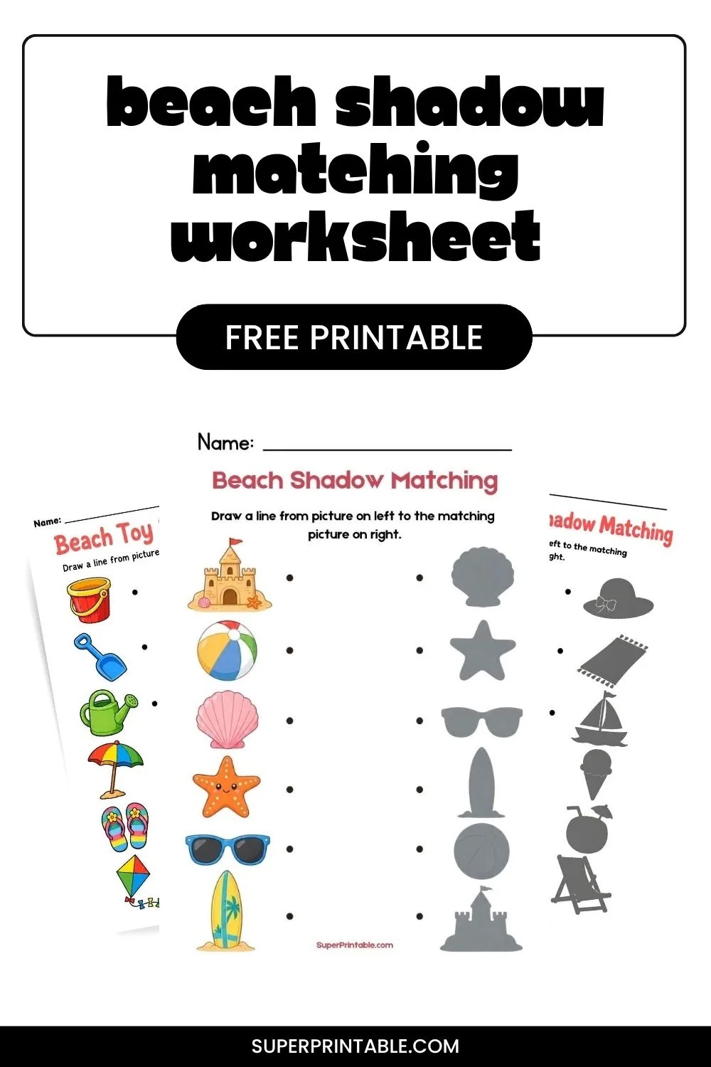Beach Shadow Matching Worksheet Pinterest Image