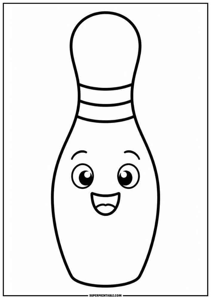 A smiling bowling pin with big eyes and a happy face.
