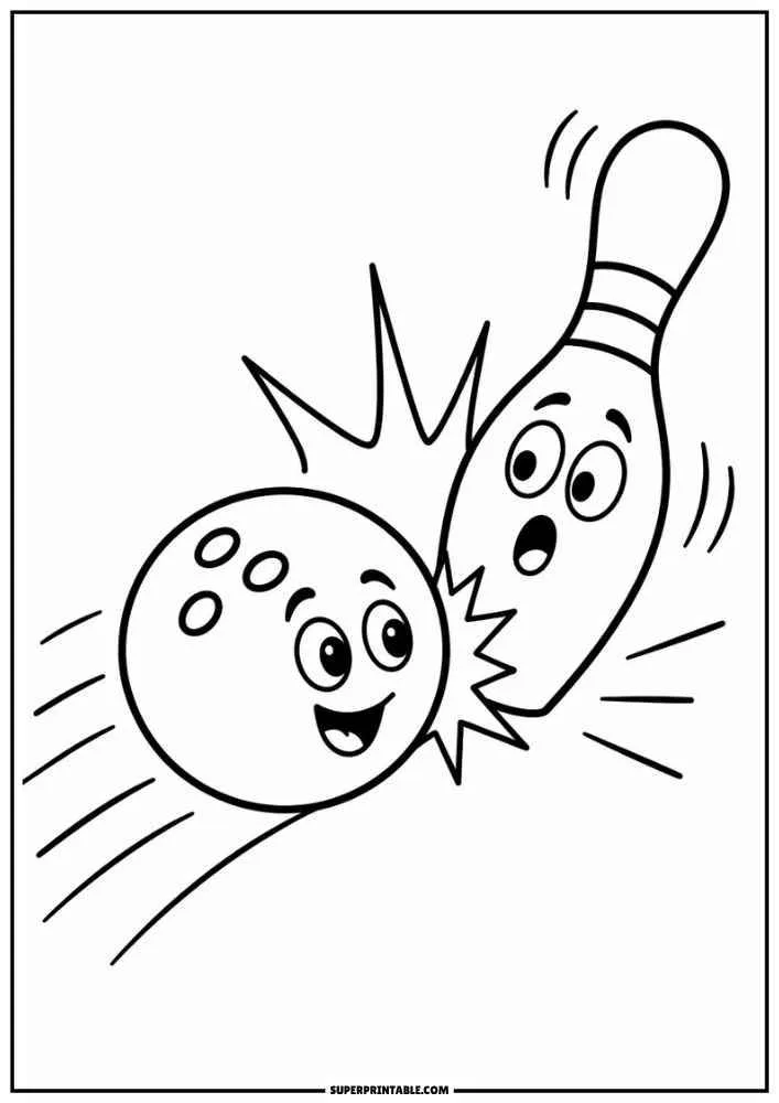 A bowling ball striking a bowling pin during a game.