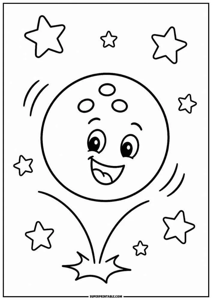 A bowling ball bouncing with stars around it.