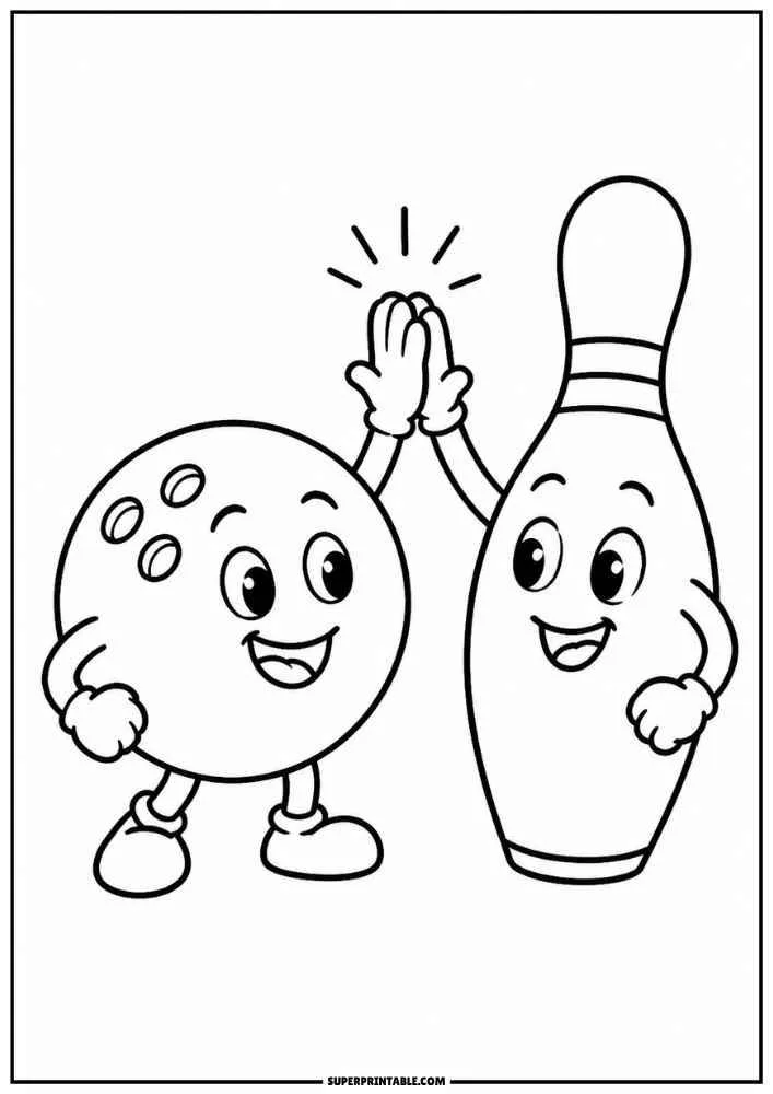 A bowling ball and bowling pin giving a high five.