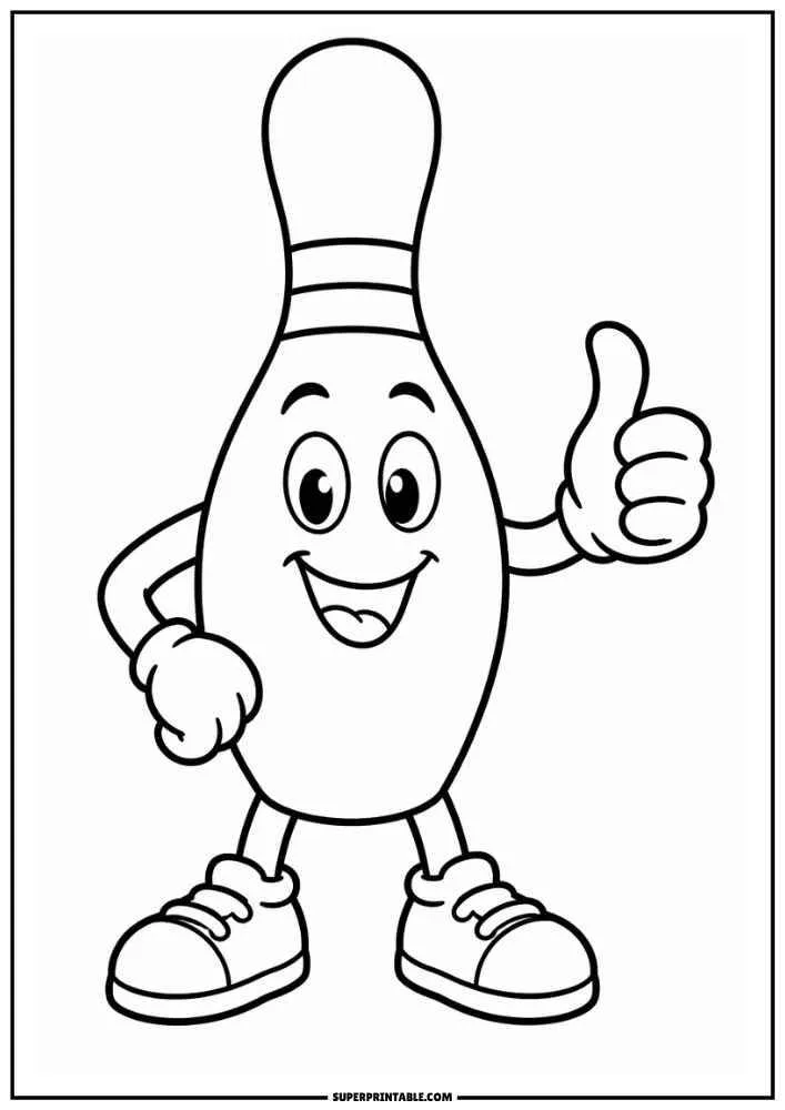 A bowling pin giving a thumbs up with a happy face.