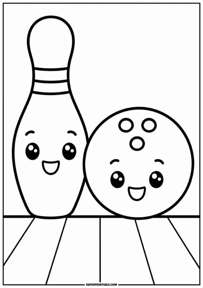 A bowling ball and pin standing together on a bowling lane.