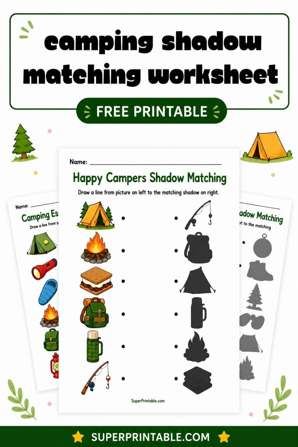 Camping Shadow Matching Worksheet Pinterest Image