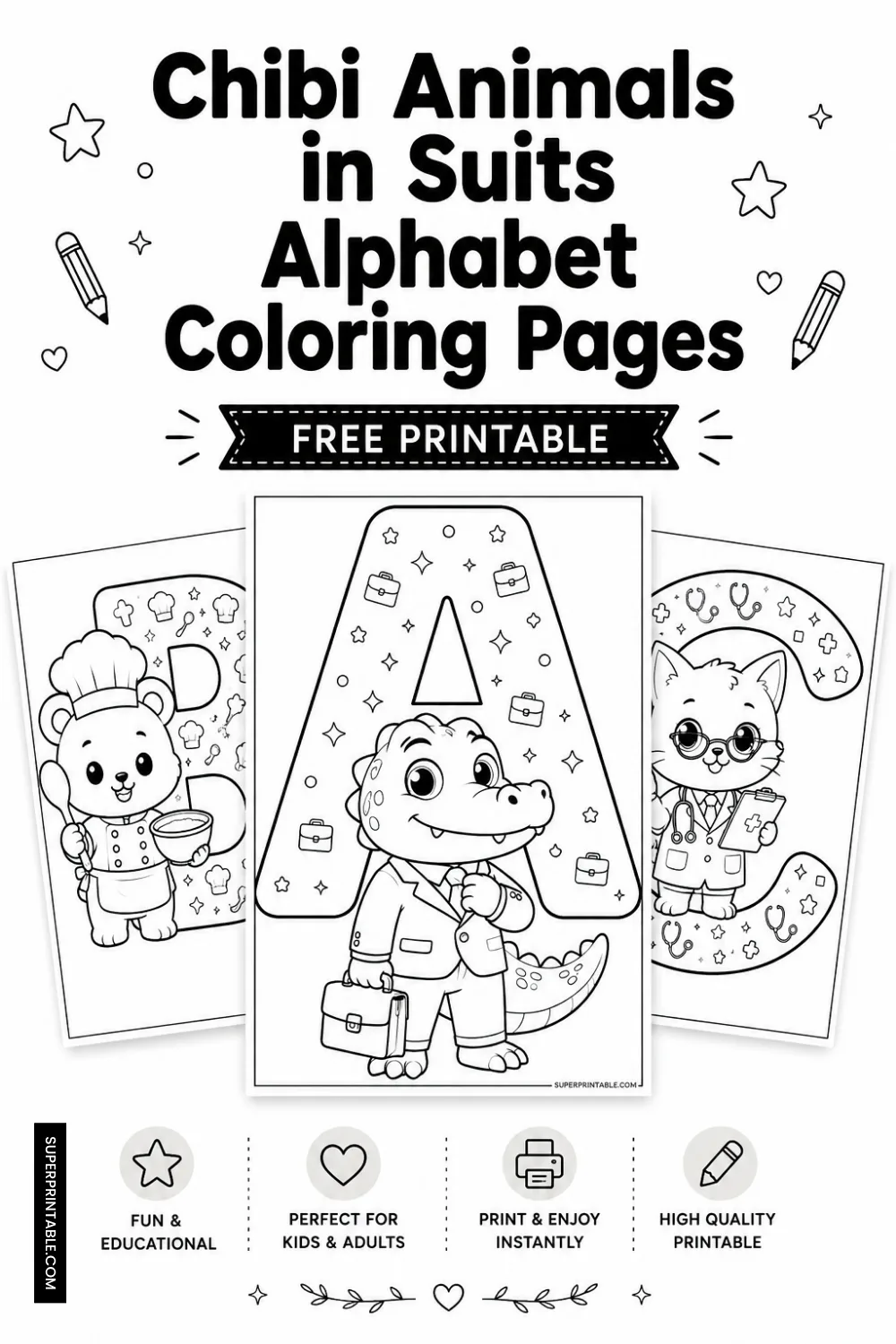 Chibi Animals in Suits Alphabet Coloring Pages Pinterest Image
