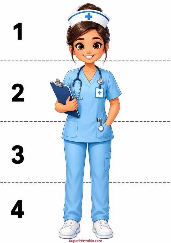 Nurse holding a clipboard with stethoscope and measurement lines.