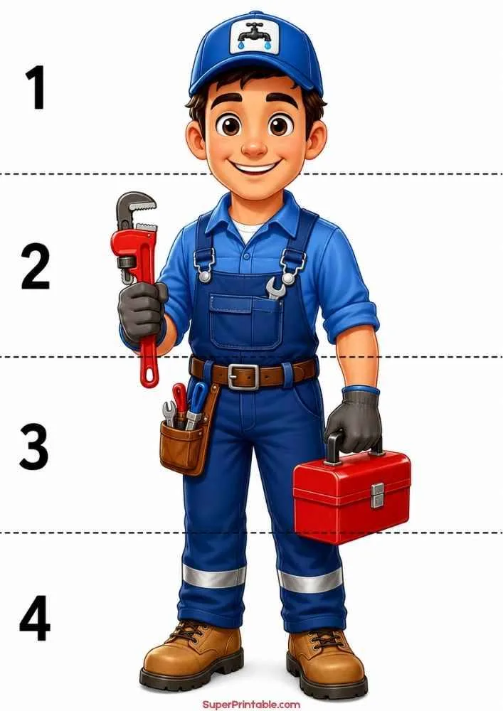 Plumber holding a wrench and toolbox with measurement lines.