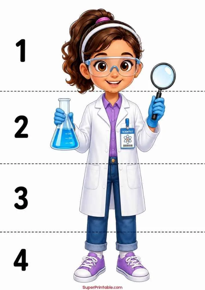 Scientist holding a flask and magnifying glass with measurement lines.