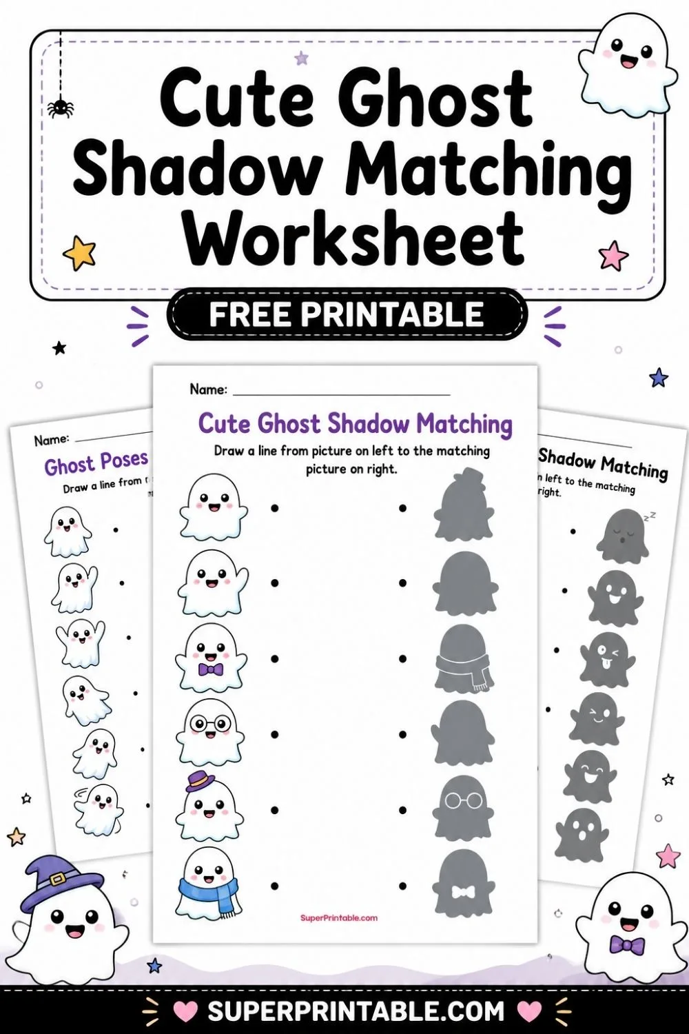 Cute Ghost Shadow Matching Worksheet Pinterest Image