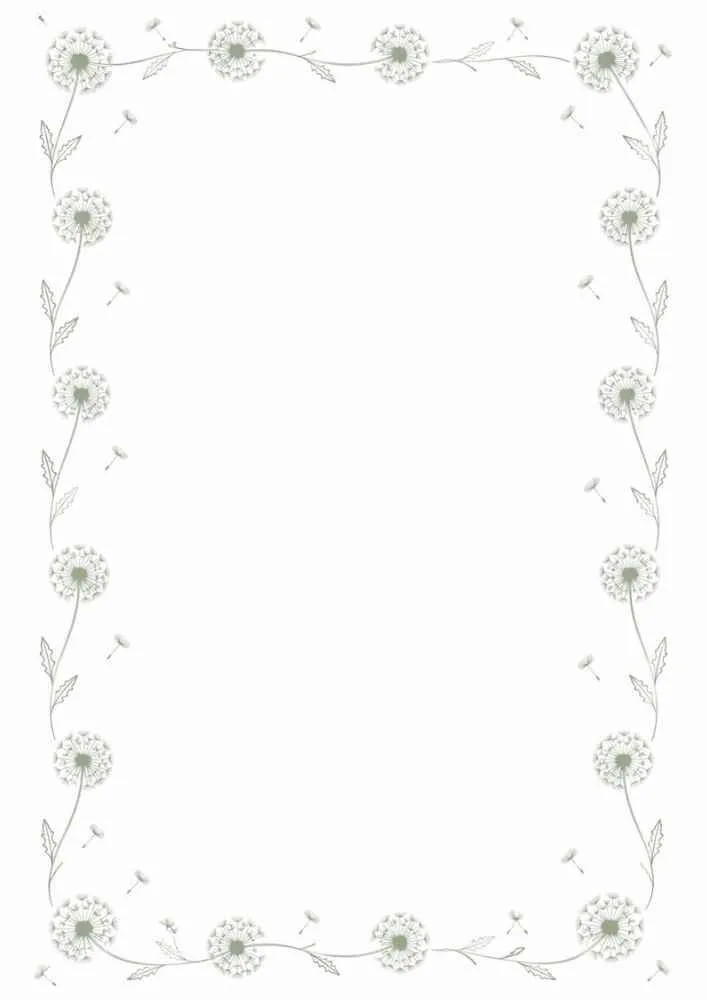 White background with thin dandelion flowers forming a simple border around a blank center.