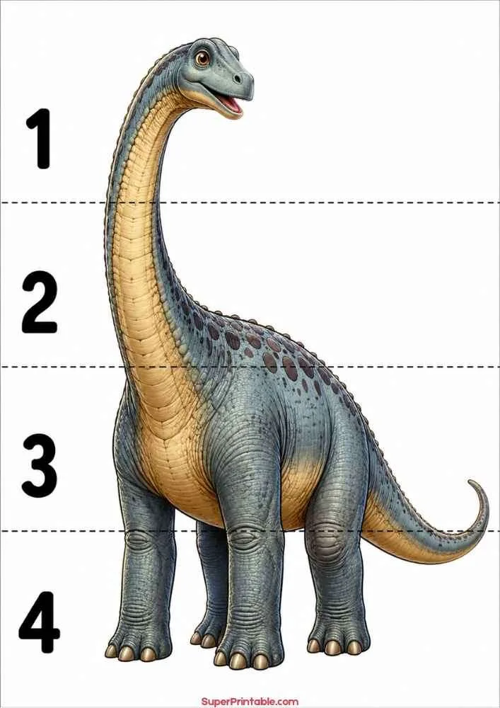 Apatosaurus dinosaur worksheet featuring numbers 1 to 4 for young children.