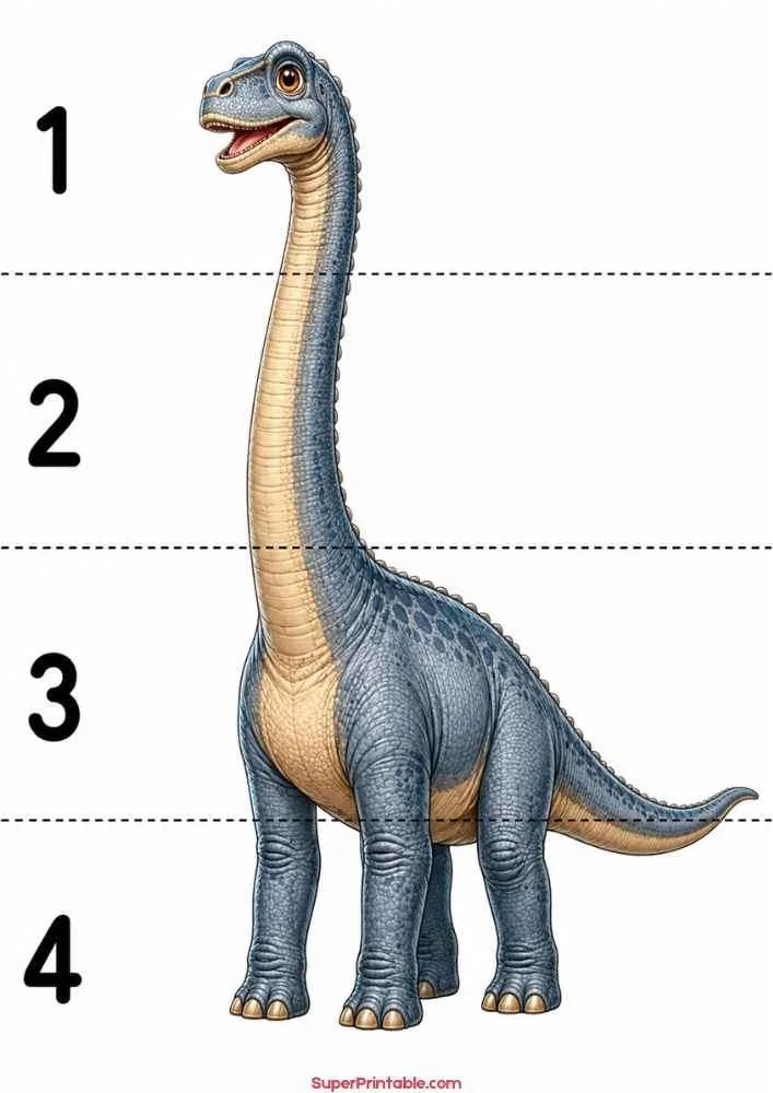 Brachiosaurus dinosaur worksheet with numbers 1 to 4 for preschool learning.