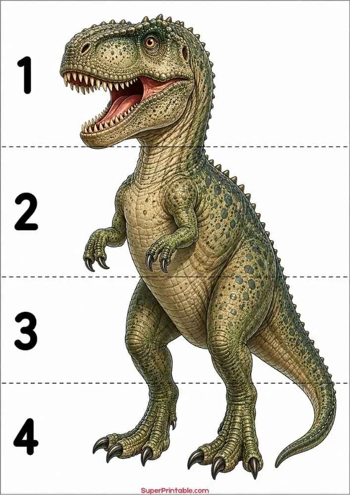 Giganotosaurus dinosaur worksheet with numbers 1 to 4.