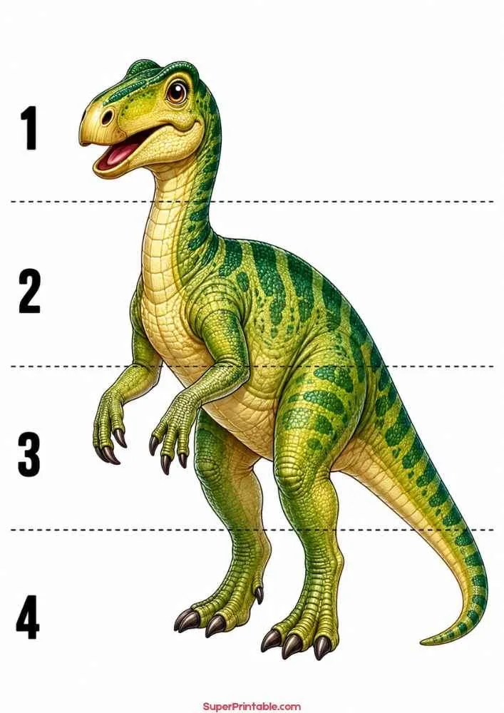 Iguanodon dinosaur worksheet showing numbers 1 to 4.
