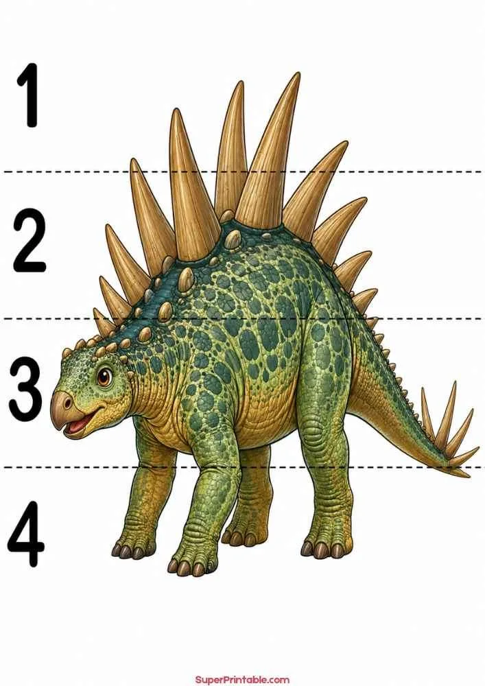 Kentrosaurus dinosaur worksheet with numbers 1 to 4 for kids.