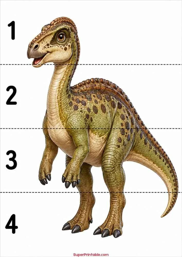 Maiasaura dinosaur worksheet featuring numbers 1 to 4.