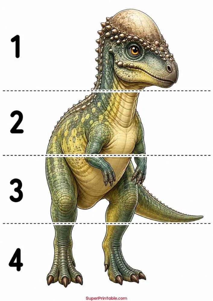 Pachycephalosaurus dinosaur worksheet with numbers 1 to 4.