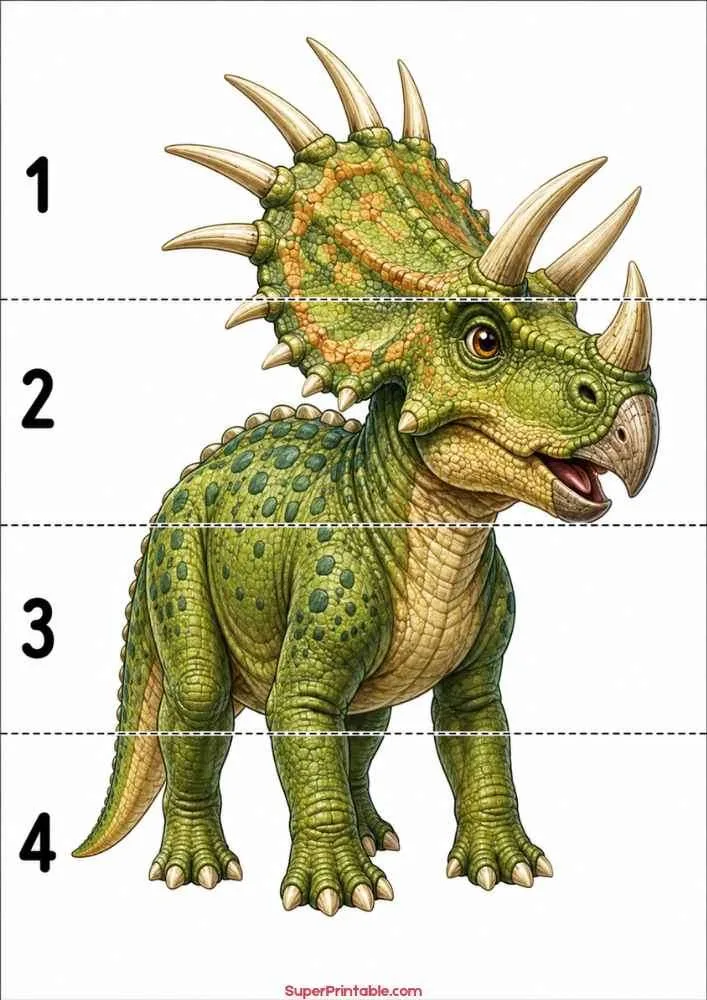 Styracosaurus dinosaur worksheet showing numbers 1 to 4.