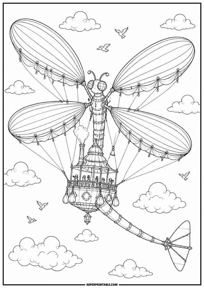 Detailed paisley-style dragonfly with ornamental swirls, dots, and decorative patterns.