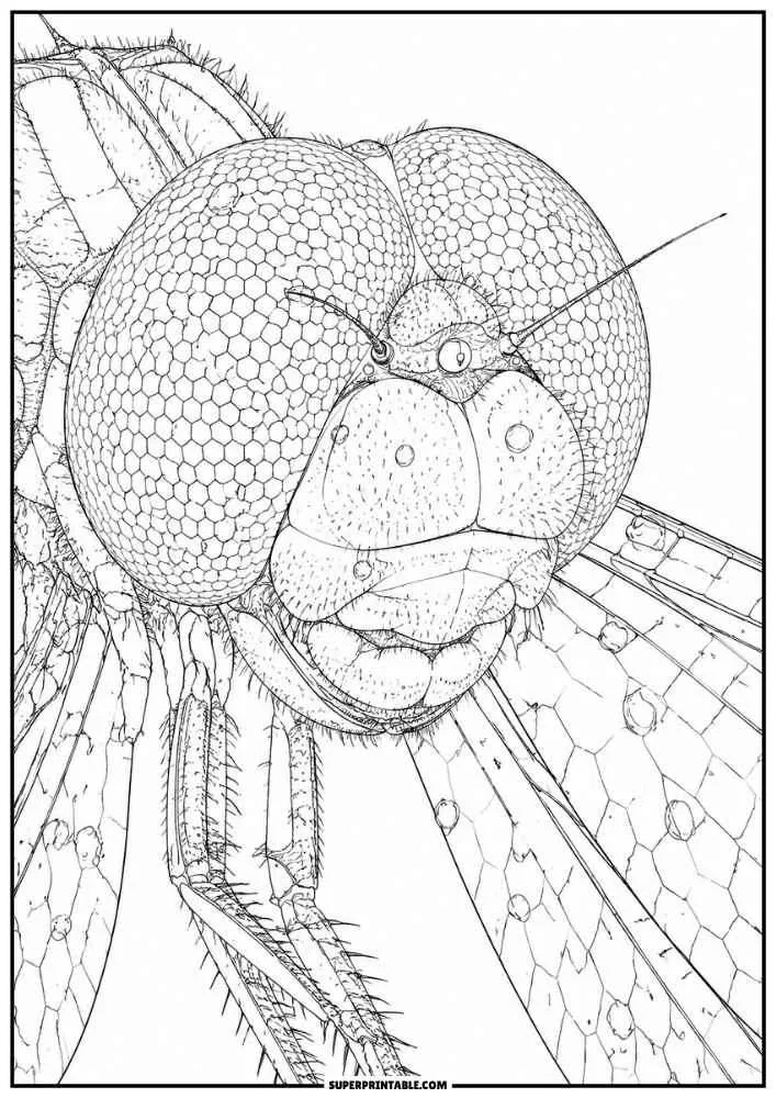 Simple dragonfly with large wings and geometric shapes on a clean background.