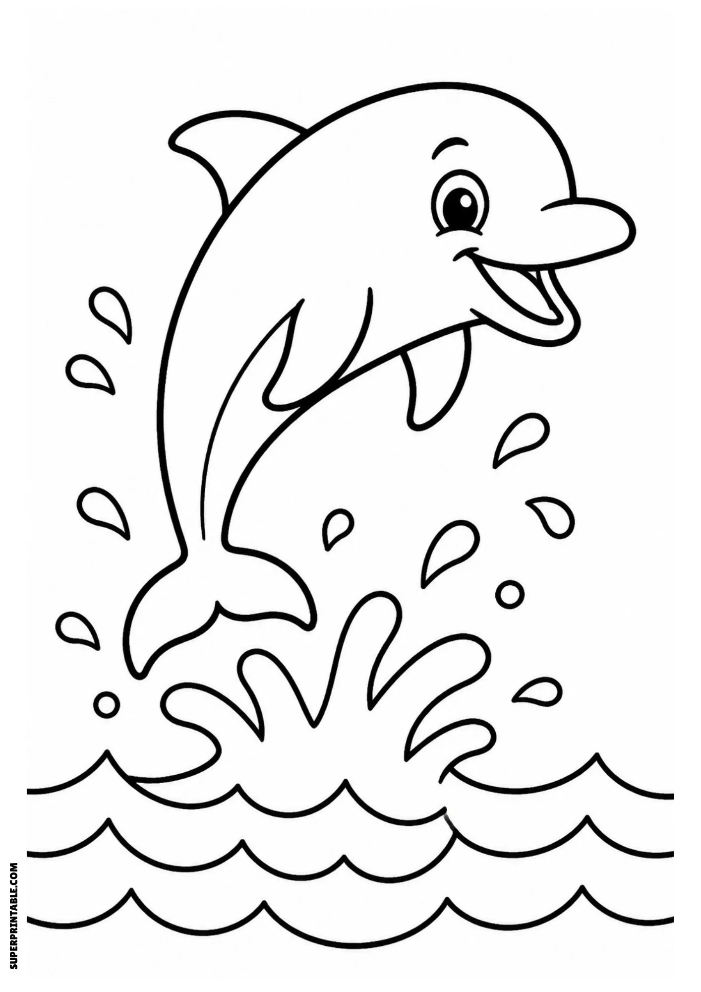 Dolphin jumping above ocean waves and splashing water.