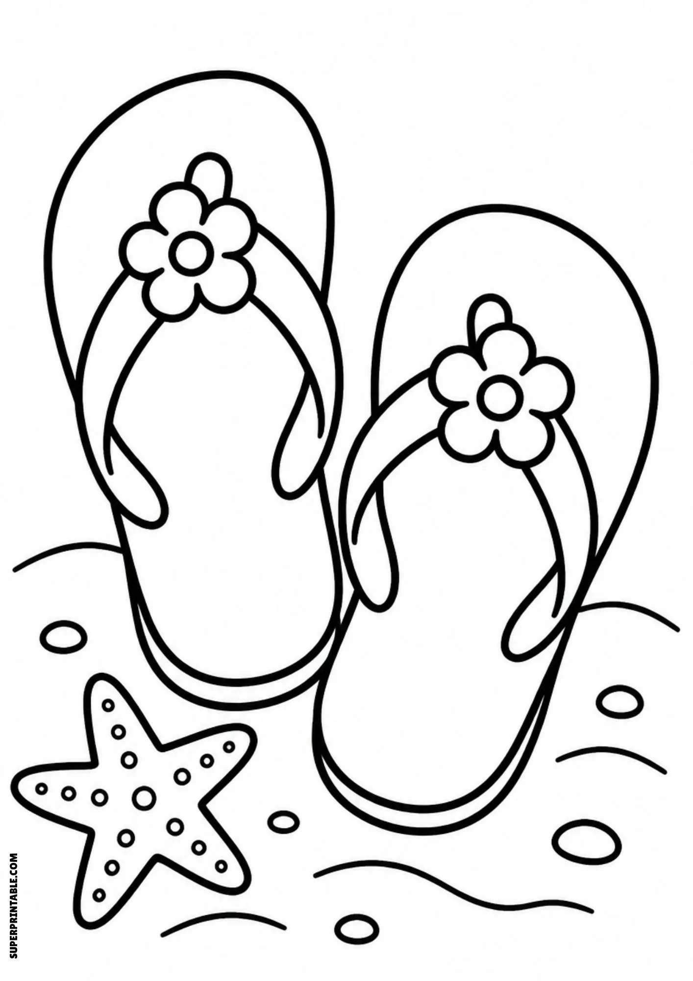 Beach flip flops with flower decorations and a starfish.