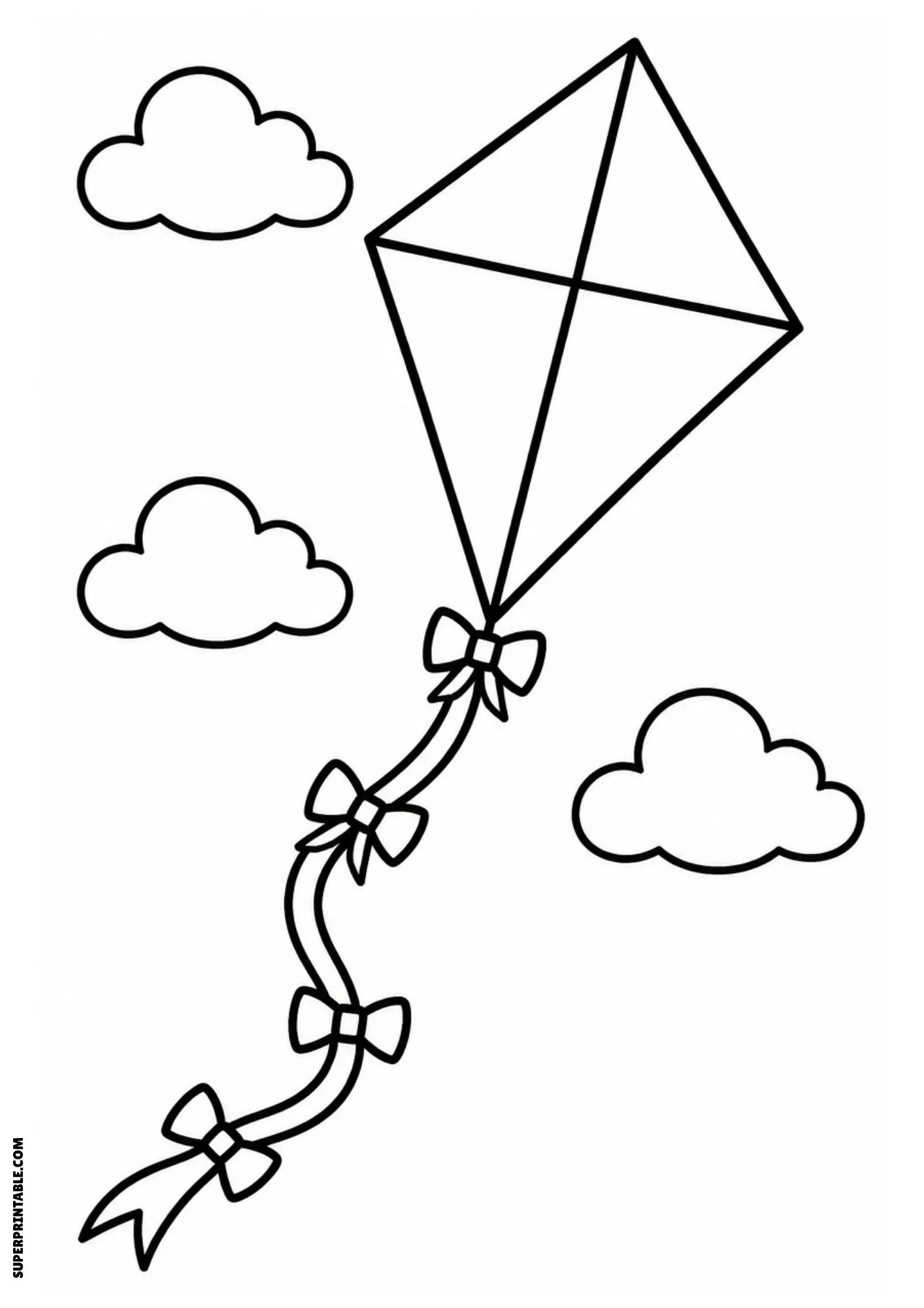 Flying kite with ribbon bows and clouds.