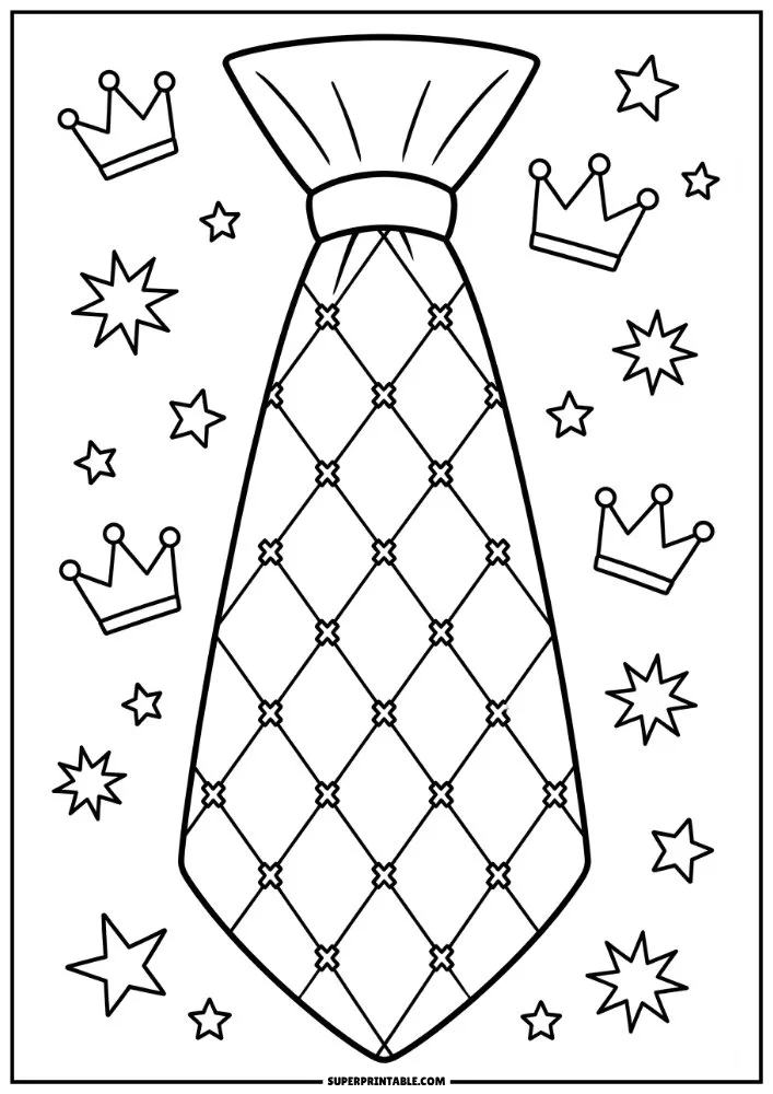 Decorative tie with diamond pattern, crowns, and stars for Father’s Day.